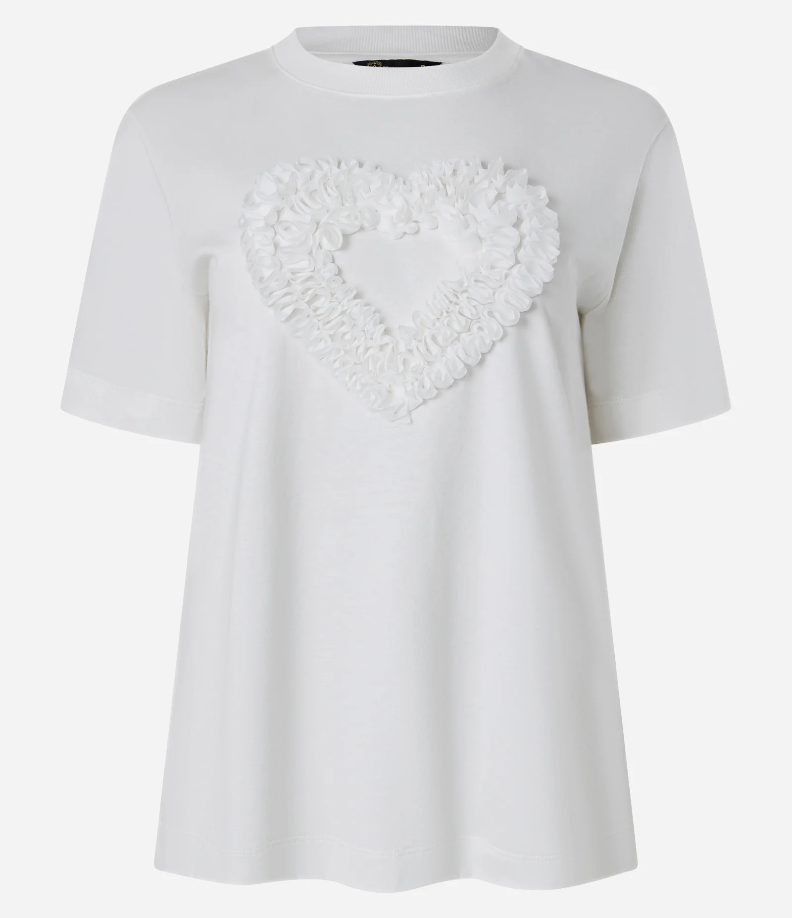 Camiseta em Algodão com Aplicação de Coração em Tule Franzido Branco 5
