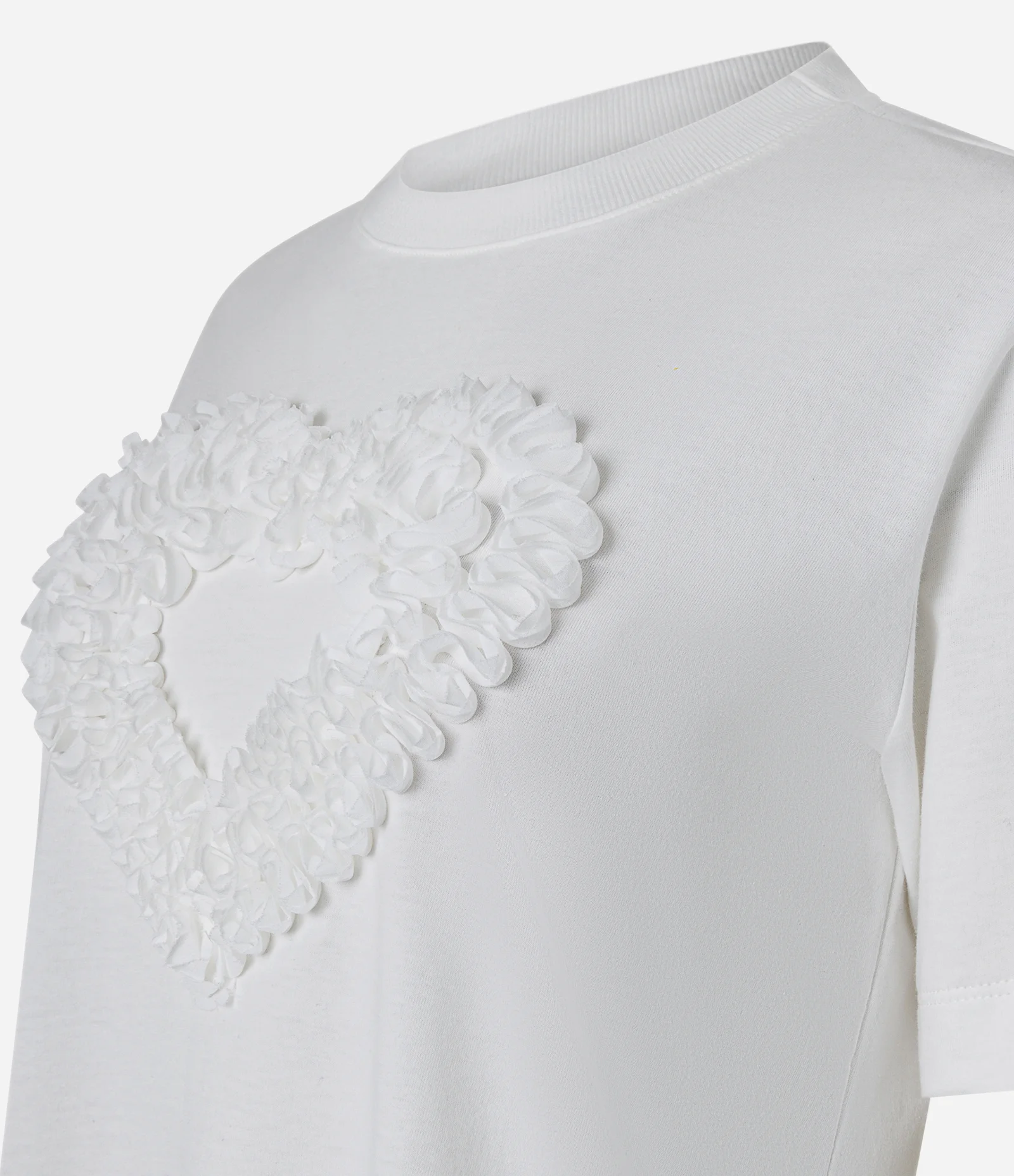 Camiseta em Algodão com Aplicação de Coração em Tule Franzido Branco 6