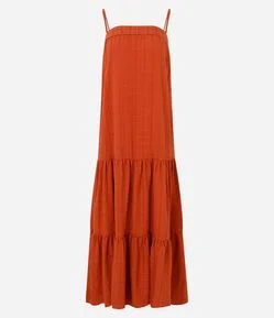 Vestido Midi em Viscose com Decote Quadrado