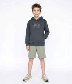 Moletom Infantil com Lettering  e Capuz - Tam 5 a 16 Anos