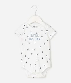 Body Bebê com Estampa Fullprint Patinhas e Lettering Little Brother  – Tam RN a 18 Meses