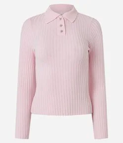 Blusa Ajustada em Tricô com Gola Polo