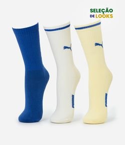 Kit 03 Meias Cano Alto Esportiva em Algodão Puma