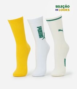 Kit 03 Meias Cano Alto Esportiva em Algodão Puma