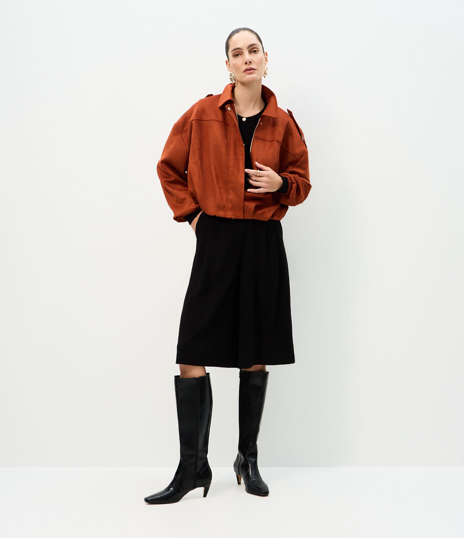Jaqueta Bomber Suede Com Gola Clássica Laranja 2