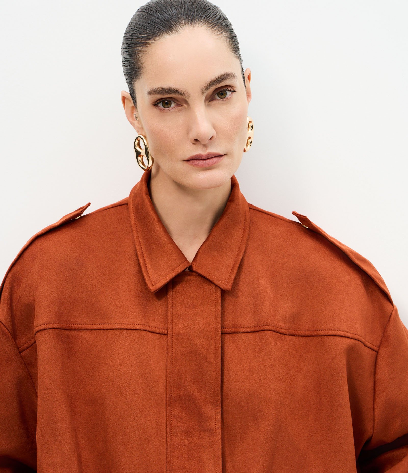 Jaqueta Bomber Suede Com Gola Clássica Laranja 3