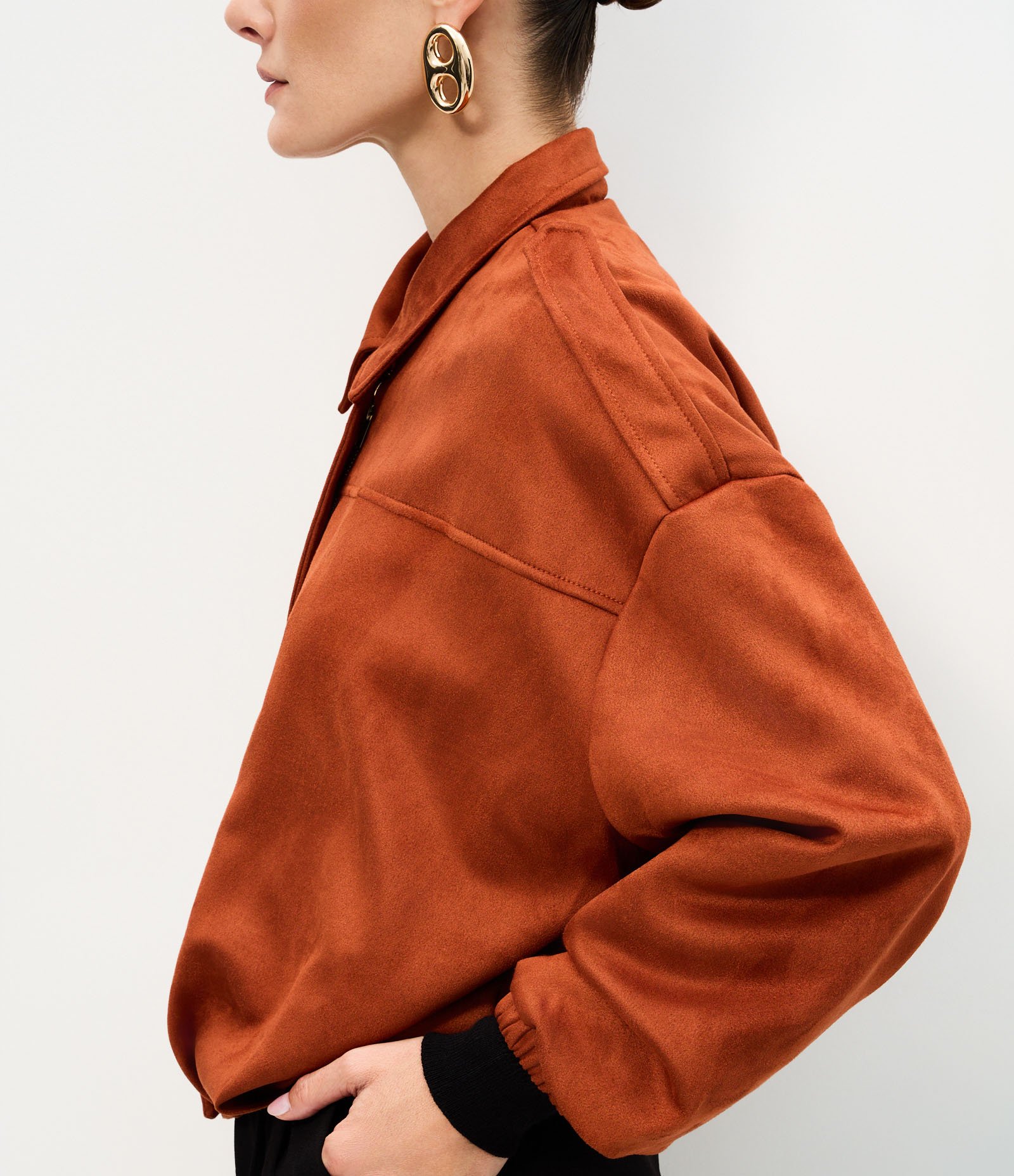 Jaqueta Bomber Suede Com Gola Clássica Laranja 4