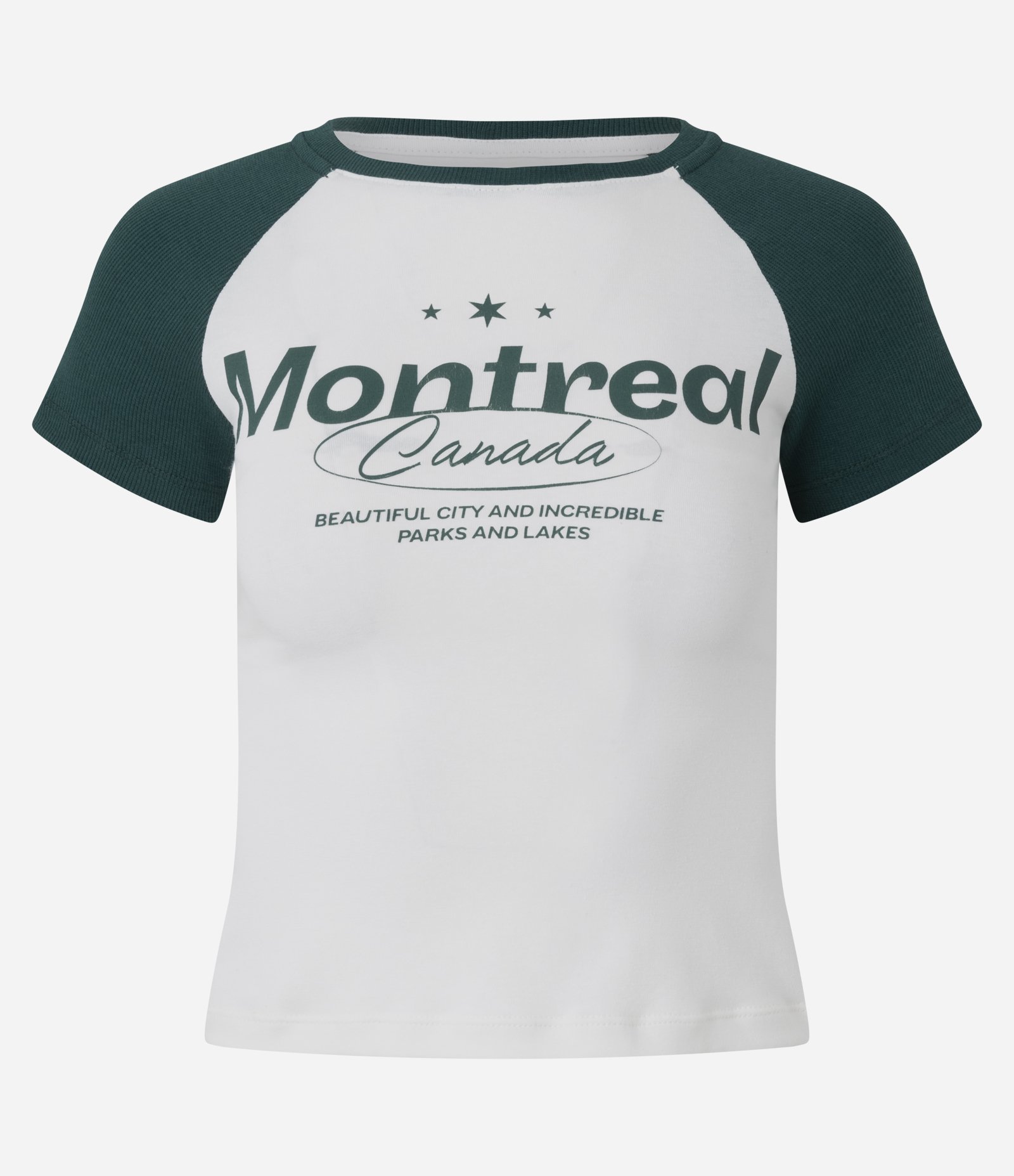 Camiseta em Algodão com Lettering Montreal e Cava Raglan Branco 1