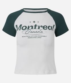 Camiseta em Algodão com Lettering Montreal e Cava Raglan
