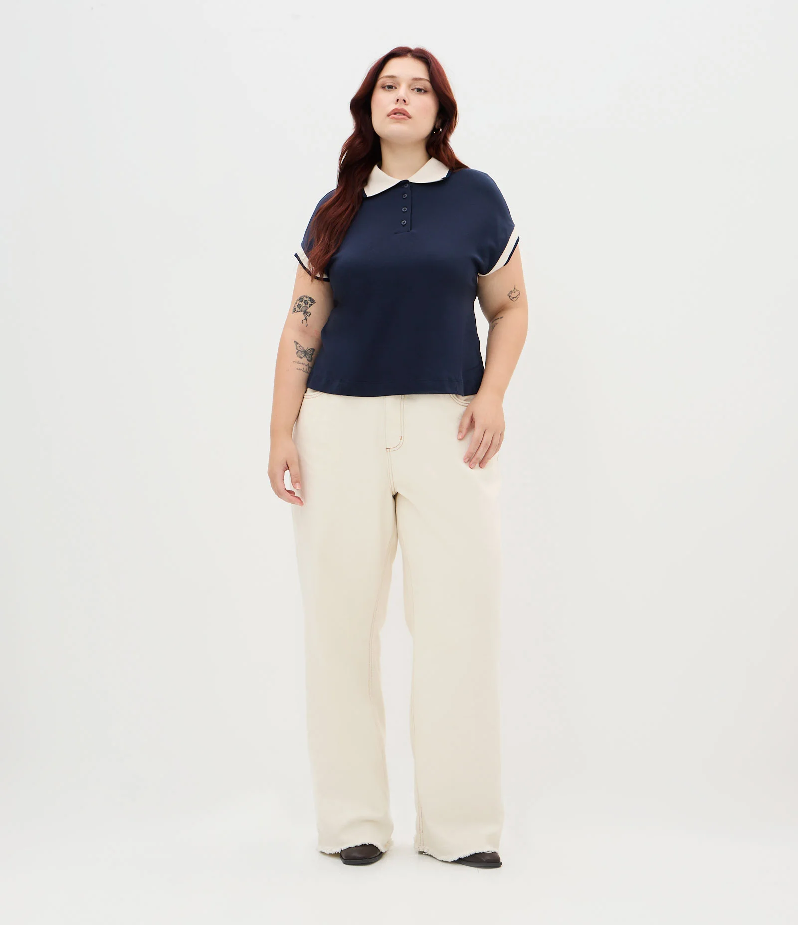 Blusa Boxy em Malha Piquet com Gola Polo Curve & Plus Size Azul 2