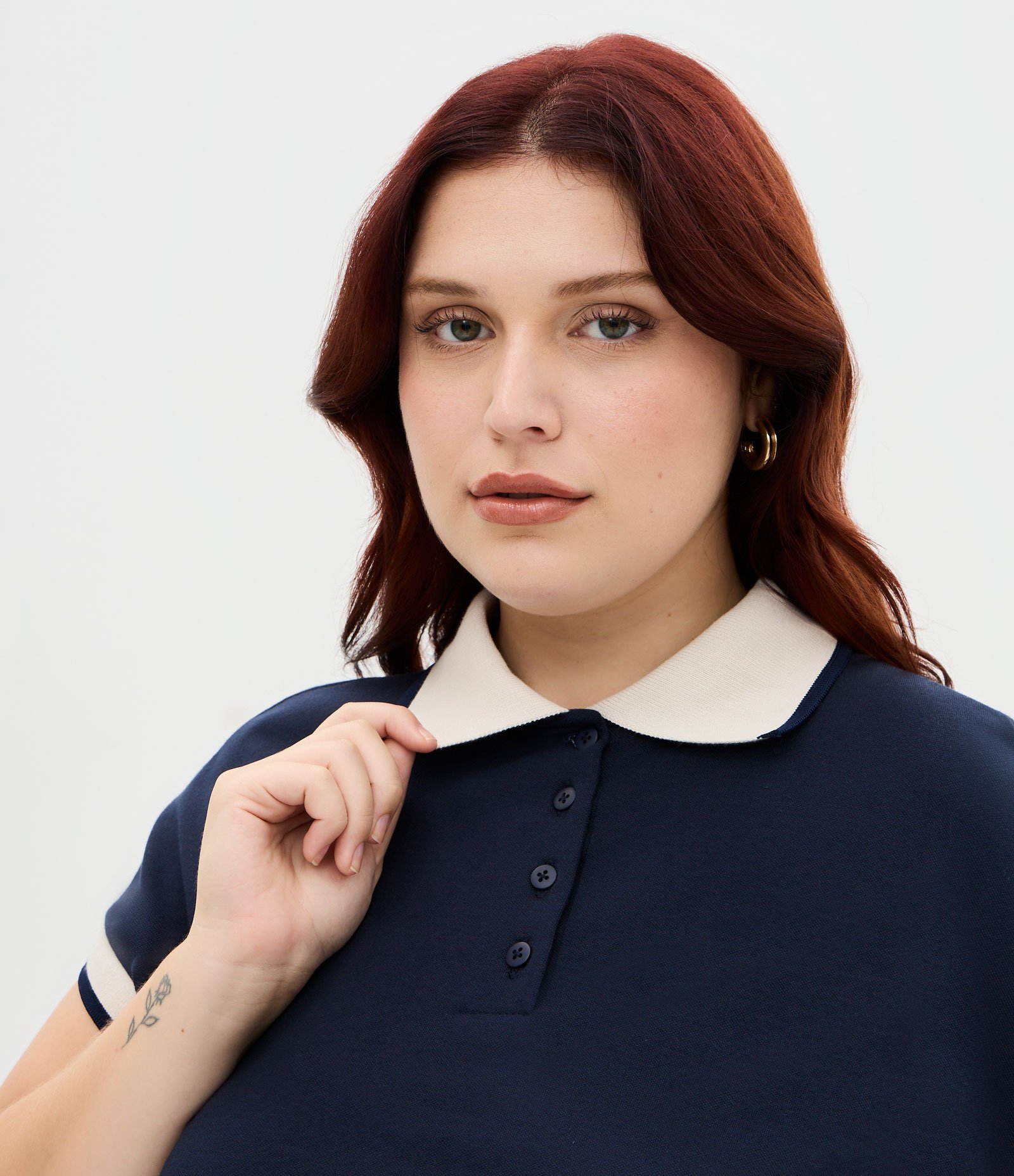 Blusa Boxy em Malha Piquet com Gola Polo Curve & Plus Size Azul 3