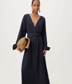 Vestido Chemise em Viscolinho com Cinto