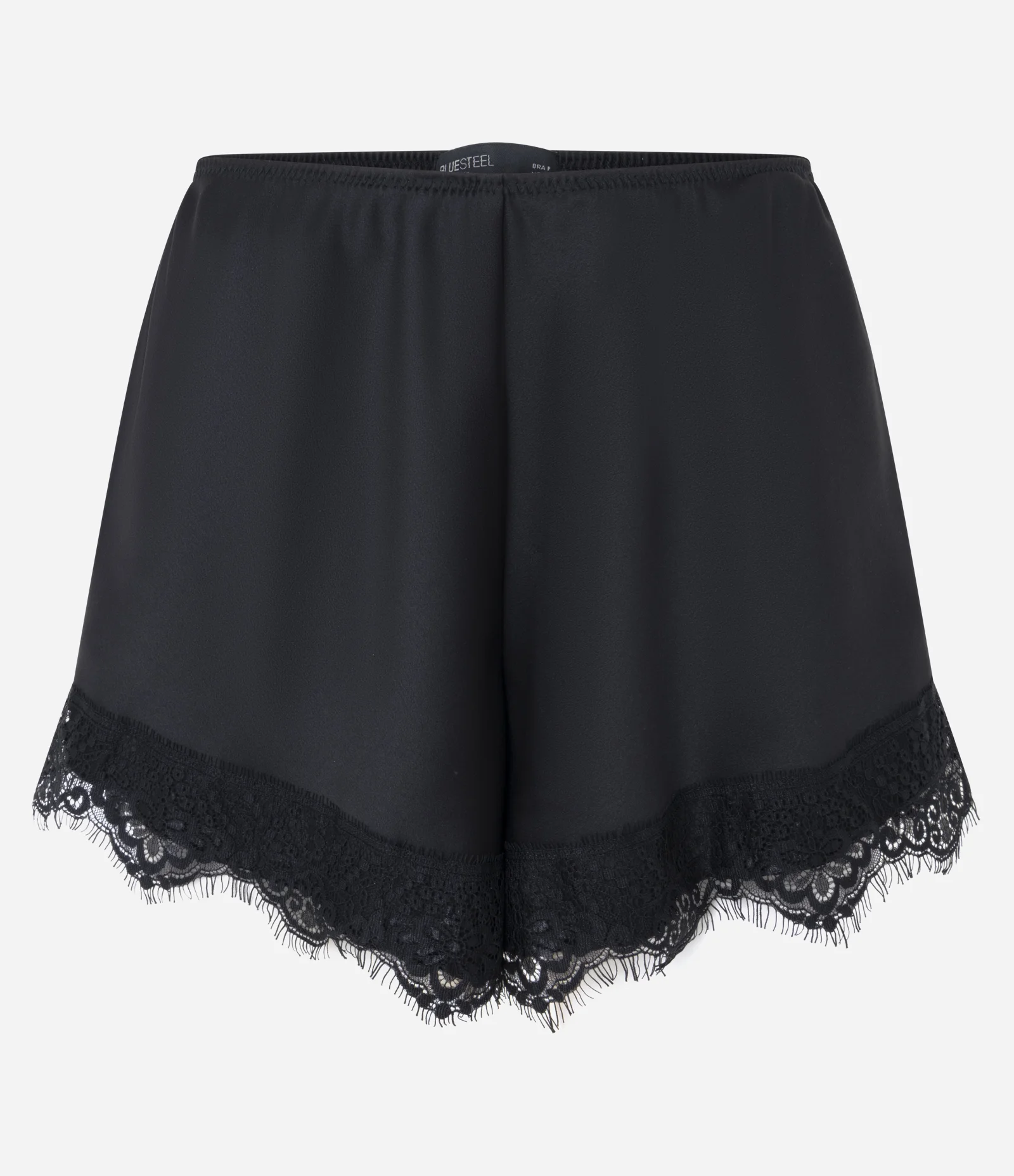 Short Curto em Cetim com Renda na Barra Preto 1