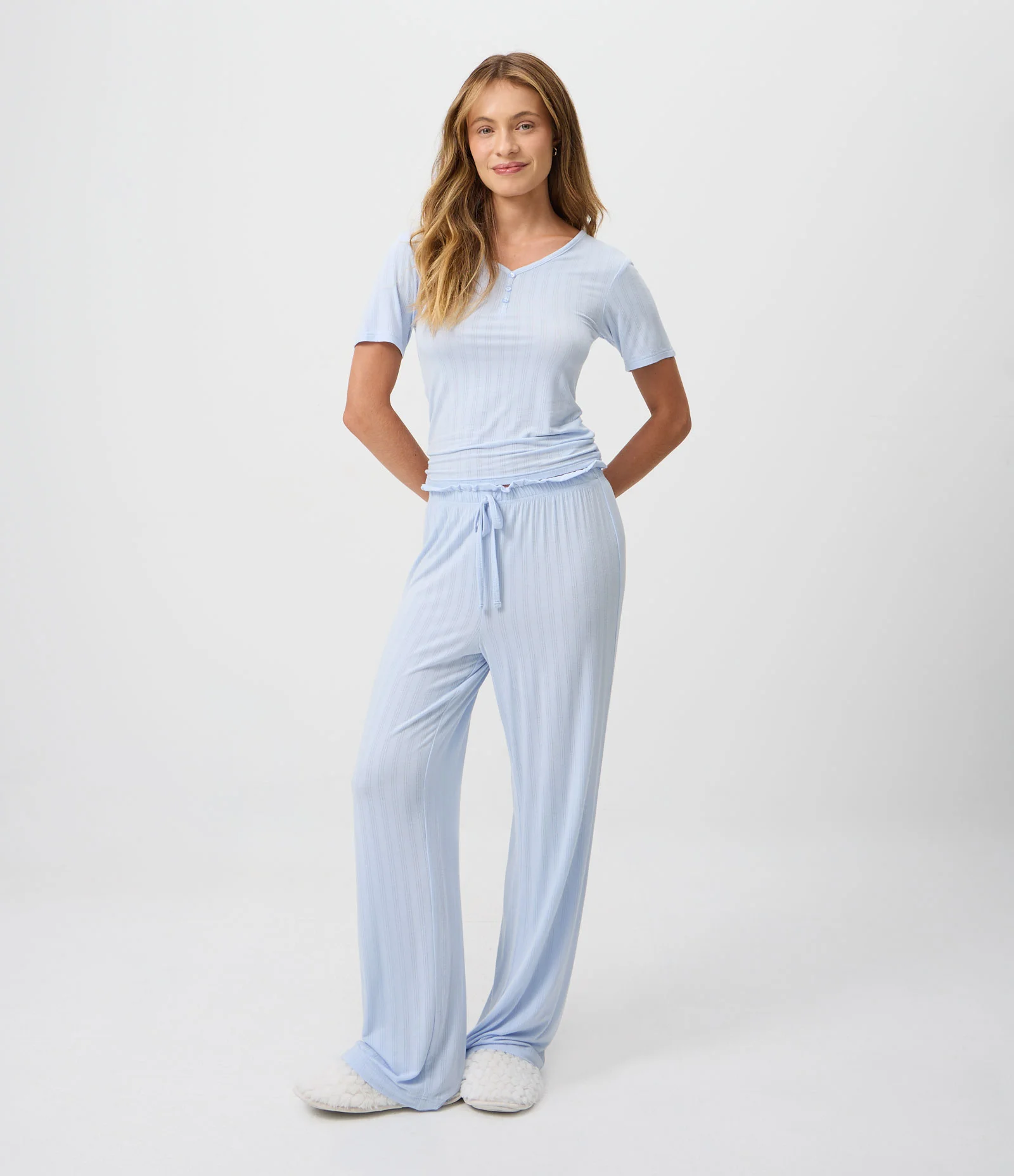 Calça de Pijama em Ribana com Fru Fru no Cós Azul 1