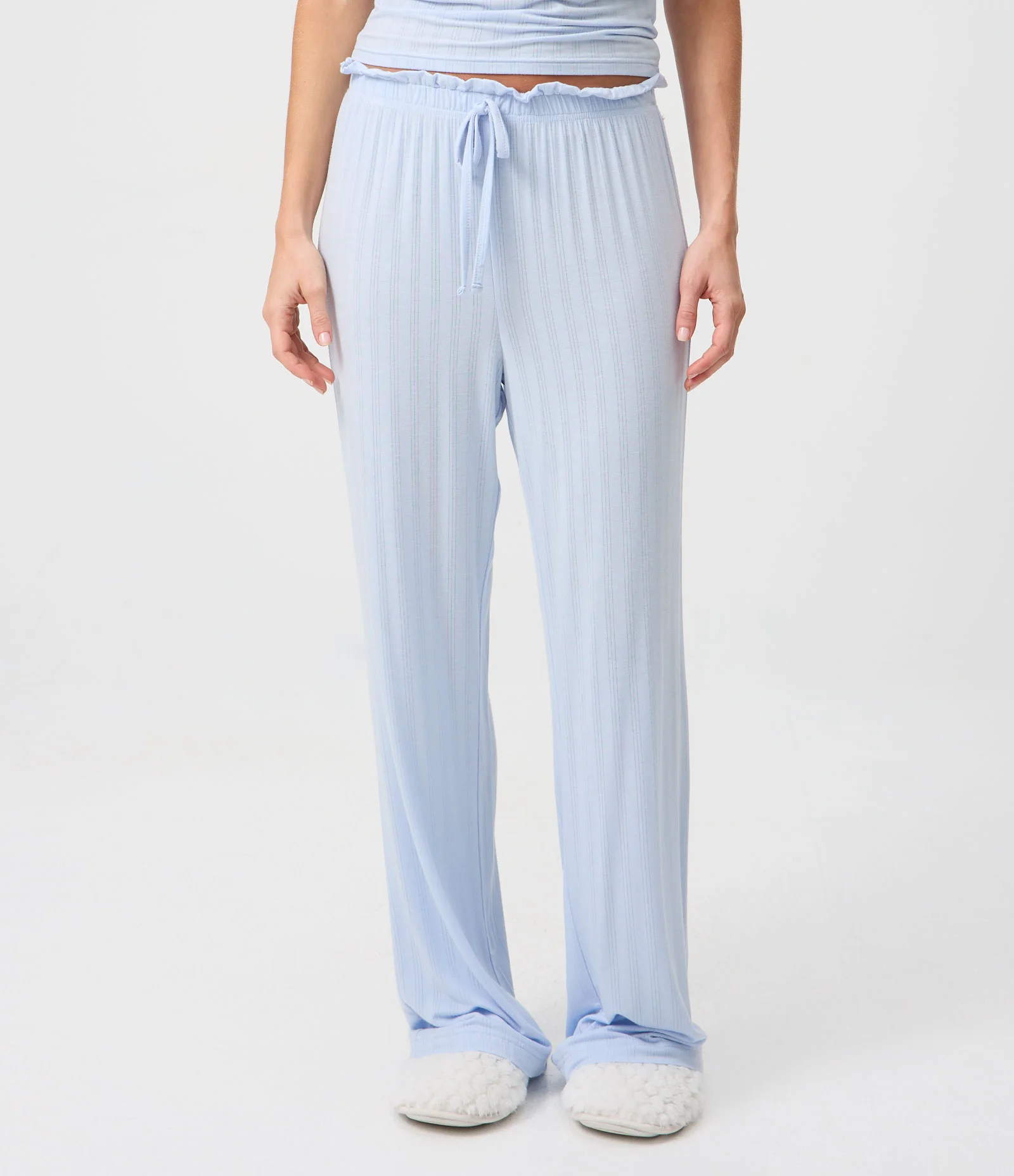 Calça de Pijama em Ribana com Fru Fru no Cós Azul 2