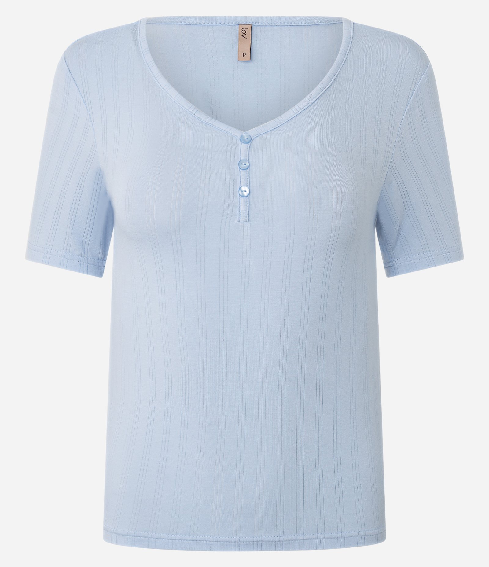 Blusa de Pijama em Ribana com Decote V e Botões Azul 5