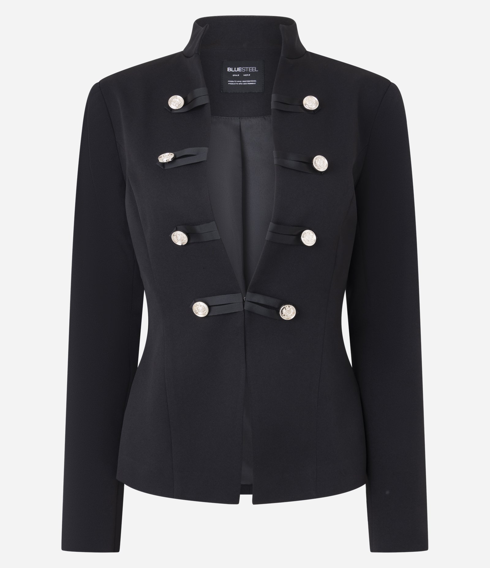 Blazer Acinturado Alfaiatado com Botões Decorativos Preto 5