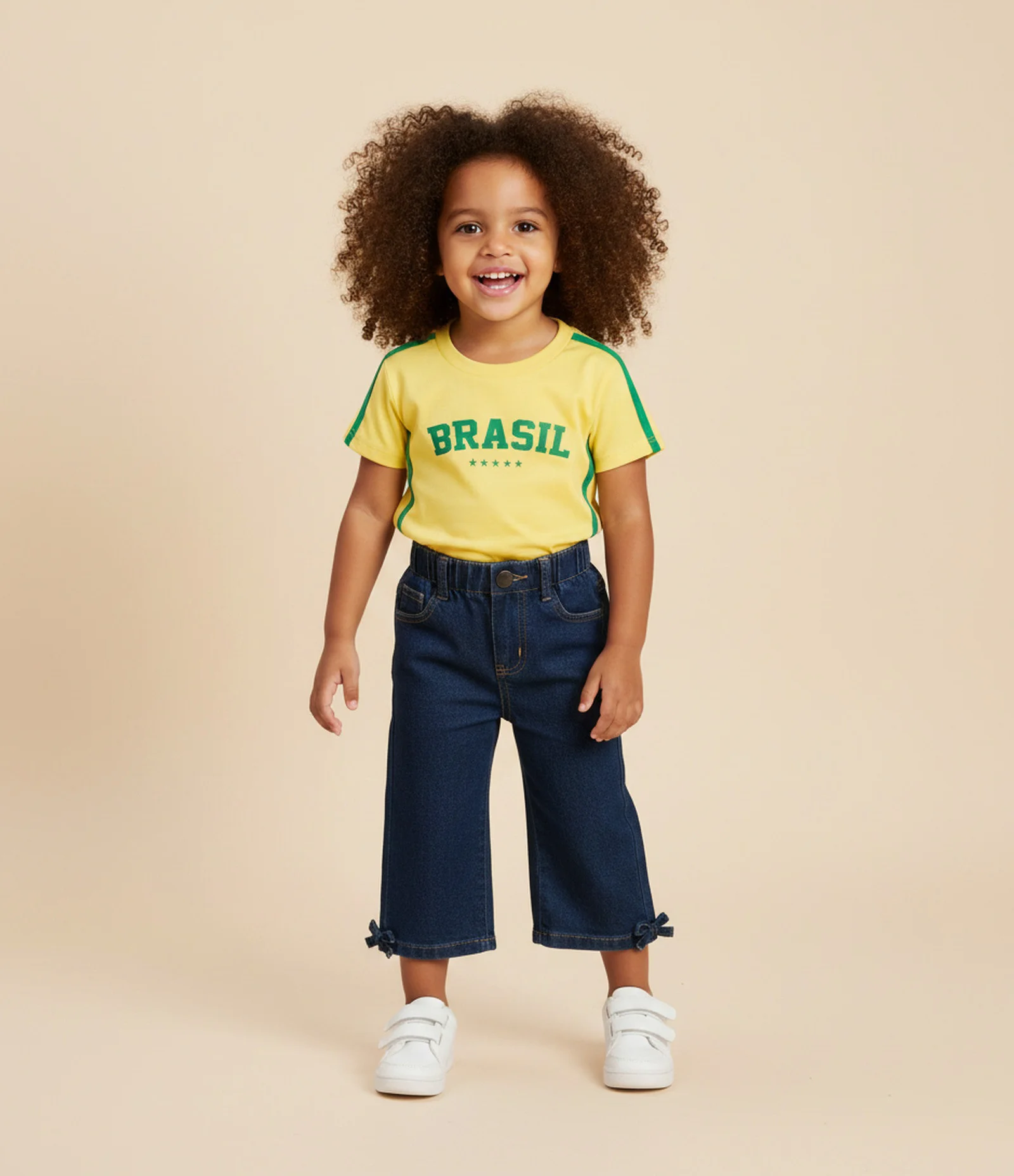 Camiseta Infantil Manga Curta Brasil - Tam 1 a 6 Anos Amarelo 1