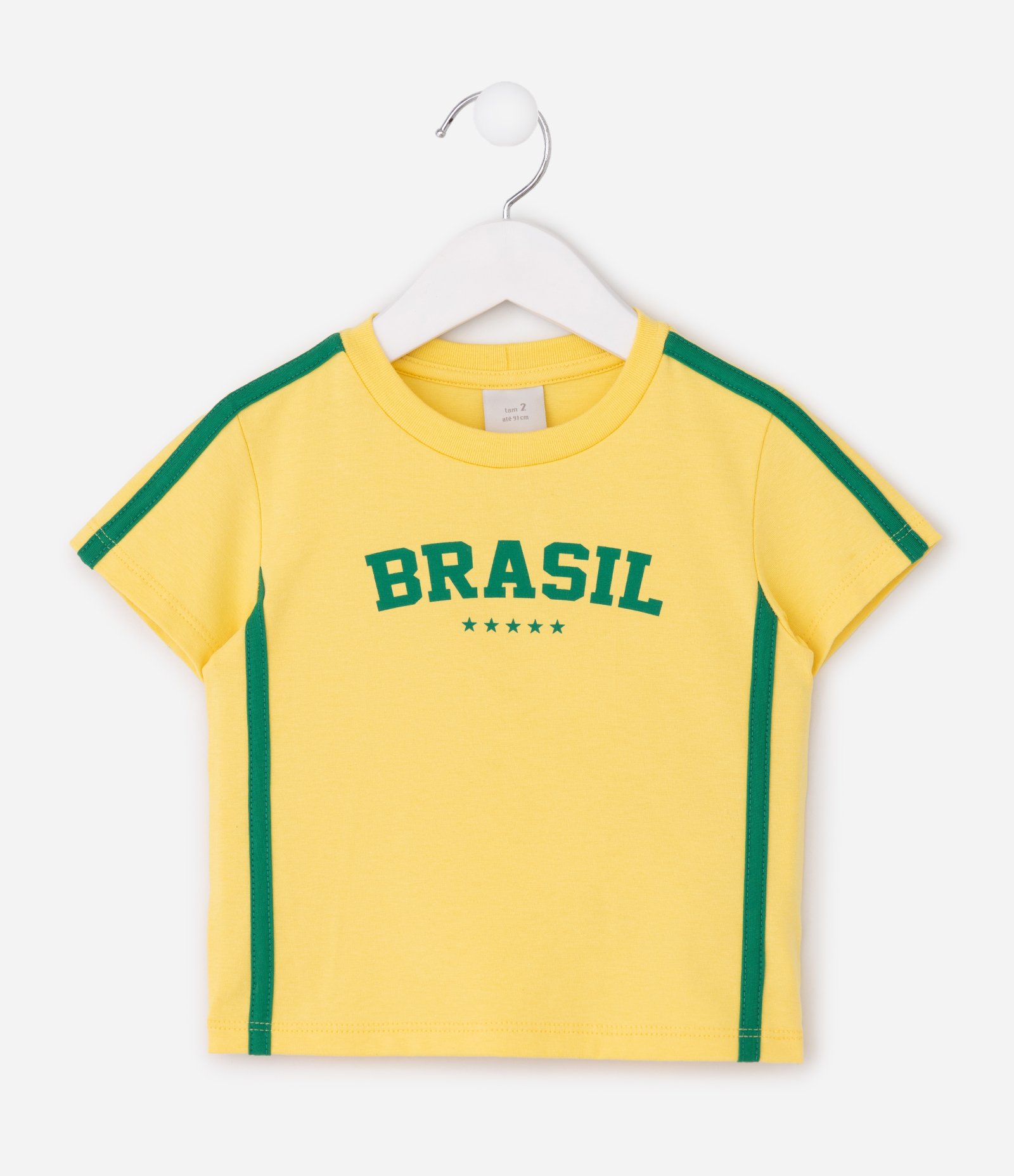 Camiseta Infantil Manga Curta Brasil - Tam 1 a 6 Anos Amarelo 1