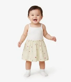 Vestido Infantil em Ribana com Lacinho - Tam 0 a 18 Meses
