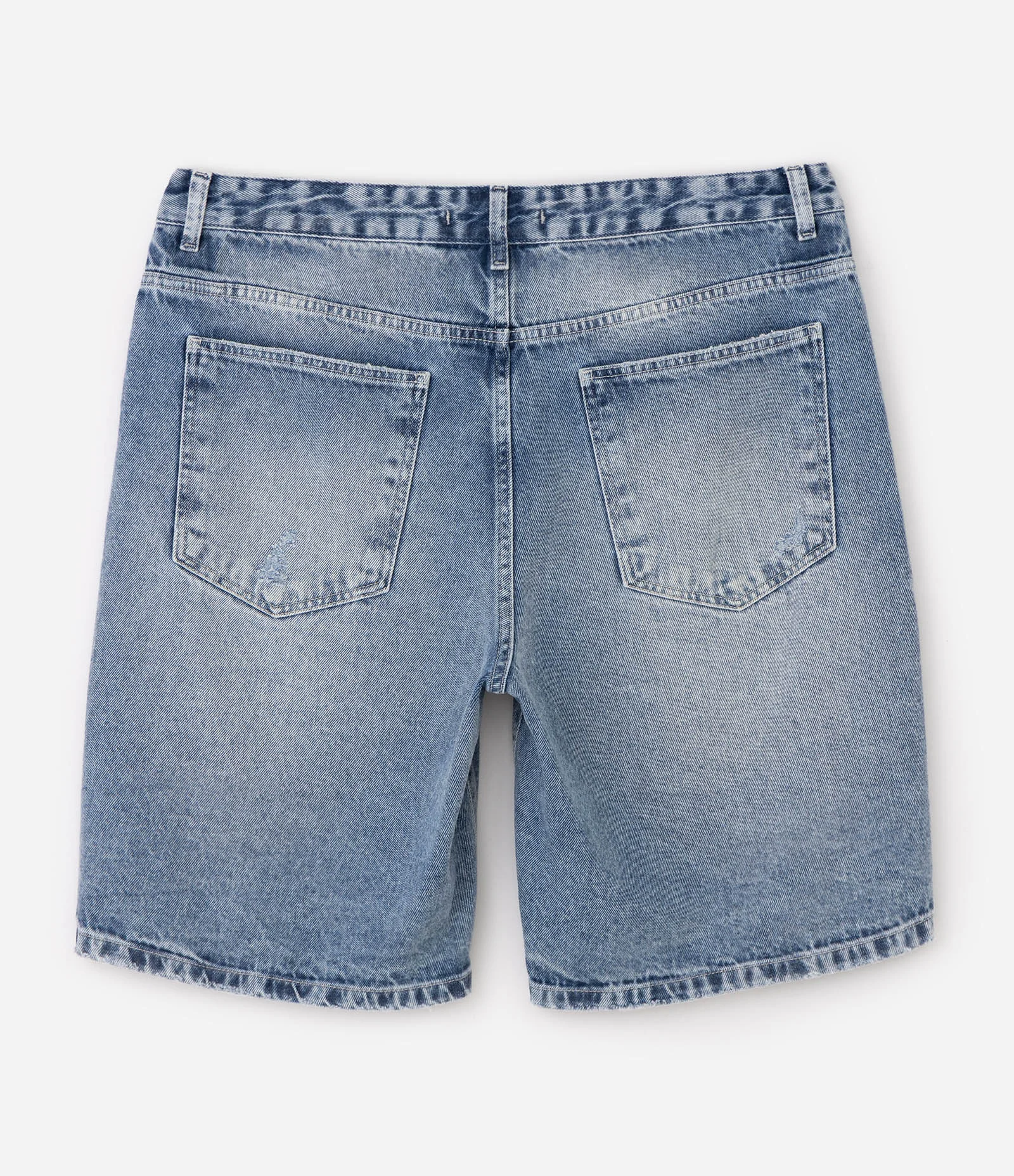Bermuda Jeans Reta com Puídos Azul 2