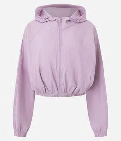 Jaqueta Cropped Corta Vento Esportiva em Microfibra com Capuz