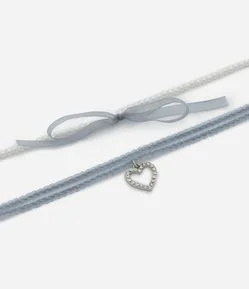 Kit 02 Colares Infantil com Pingente Coração e Pérolas – Tam U
