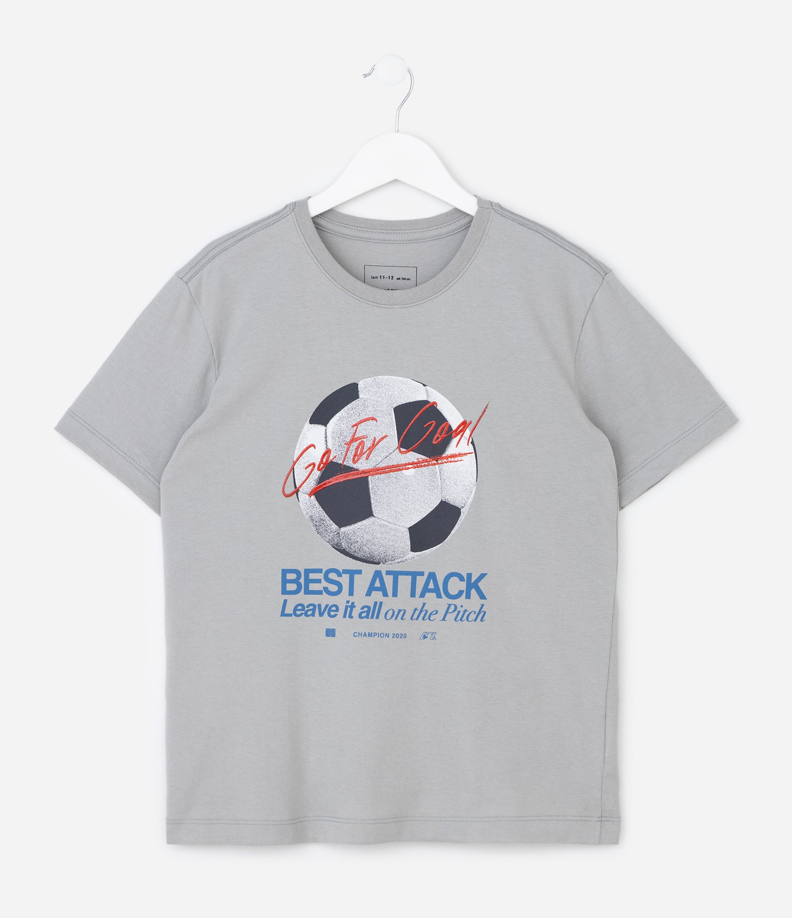 Camiseta Infantil Esportiva com Estampa Football Best Attack – Tam 5 a 14 Anos Cinza 1