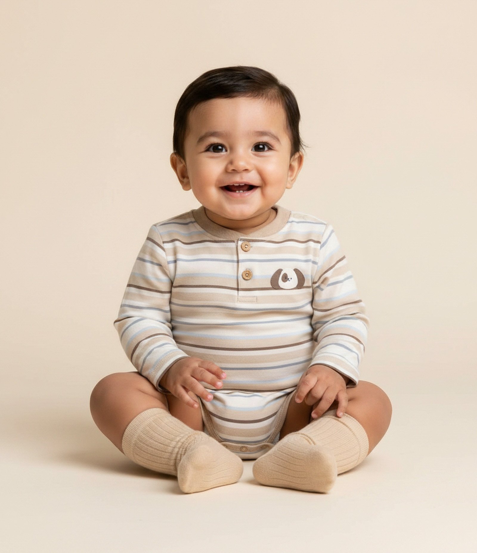 Body Bebê em Cotton com Peitilho e Estampa com Cachorrinho - Tam 0 a 18 Meses Bege 1