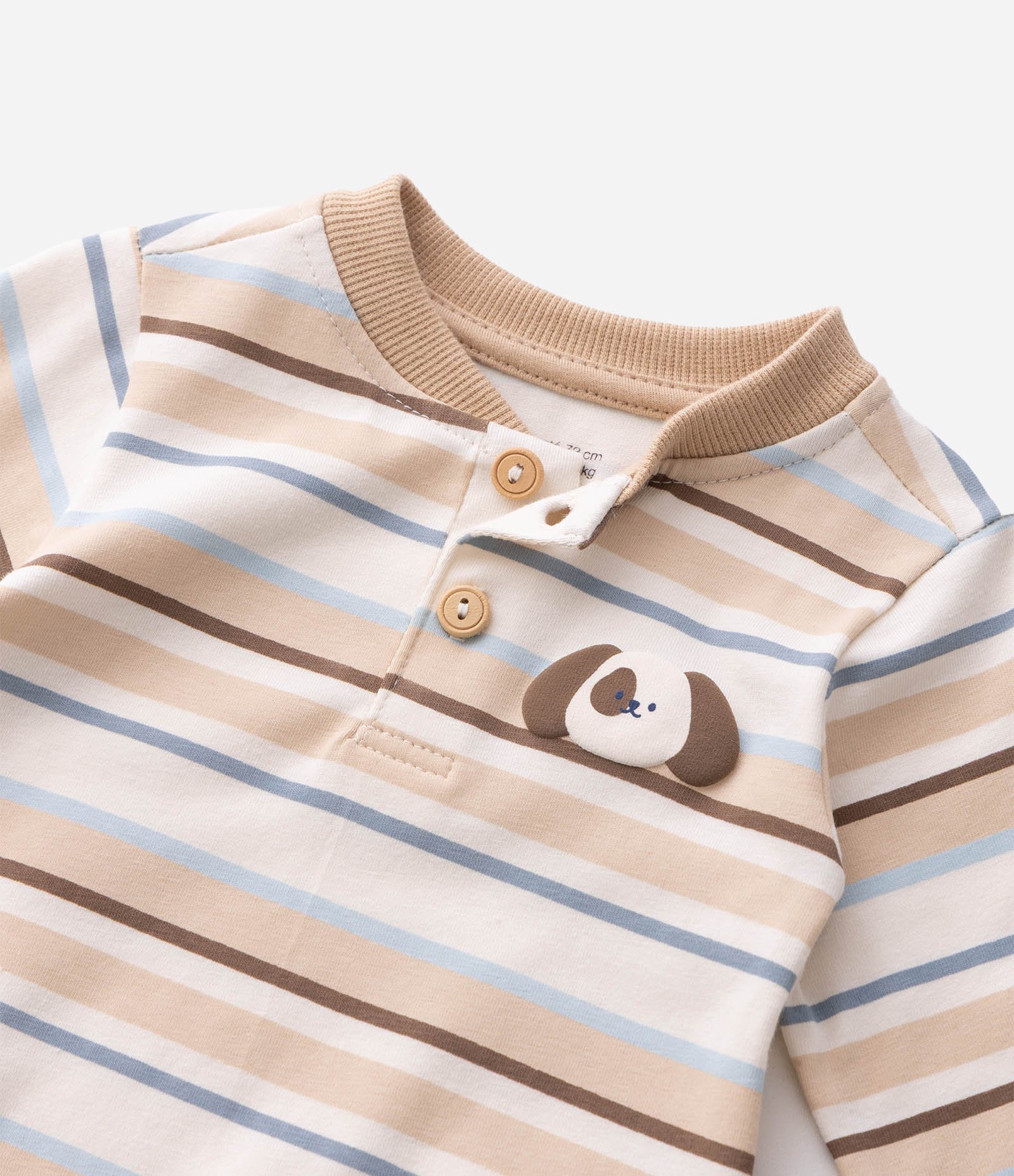 Body Bebê em Cotton com Peitilho e Estampa com Cachorrinho - Tam 0 a 18 Meses Bege 5