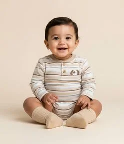 Body Bebê em Cotton com Peitilho e Estampa com Cachorrinho - Tam 0 a 18 Meses