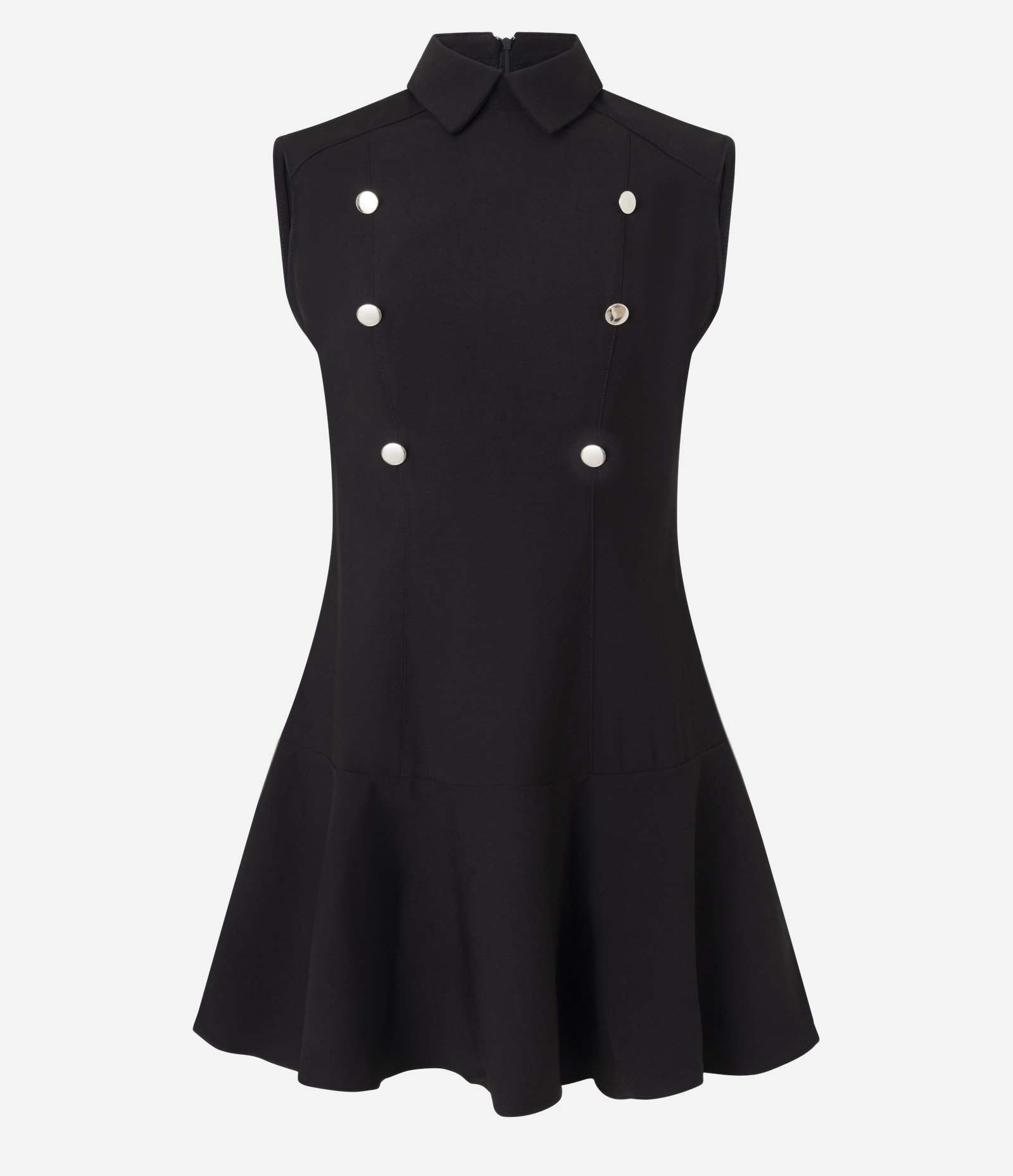 Vestido Curto Alfaiatado com Gola Padre e Botões Contrastantes Preto 1