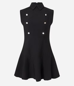 Vestido Curto Alfaiatado com Gola Padre e Botões Contrastantes