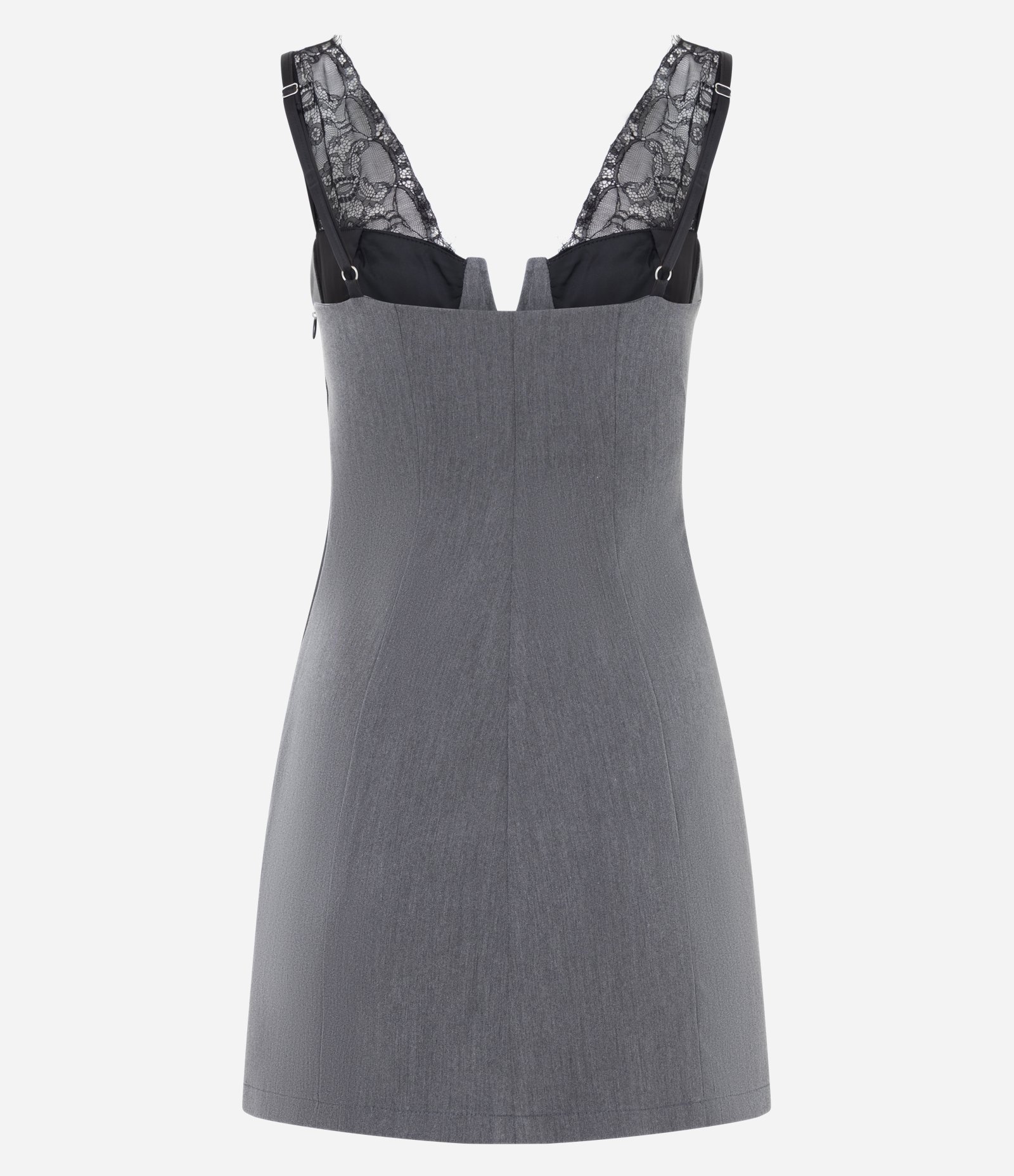 Vestido Curto de Alcinha com Recorte Lingerie e Decote V Cinza 3