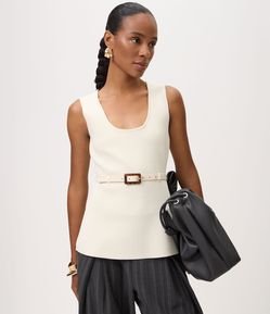 Blusa Alongada em Tricô com Cinto Fino