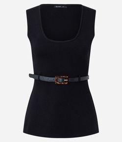 Blusa Alongada em Tricô com Cinto Fino