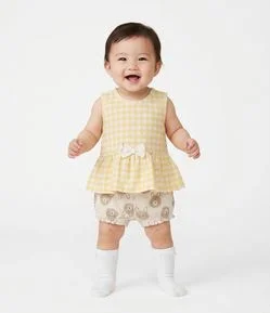 Conjunto Bebê em Cotton com Bata e Short Estampado - Tam 0 A 18 Meses