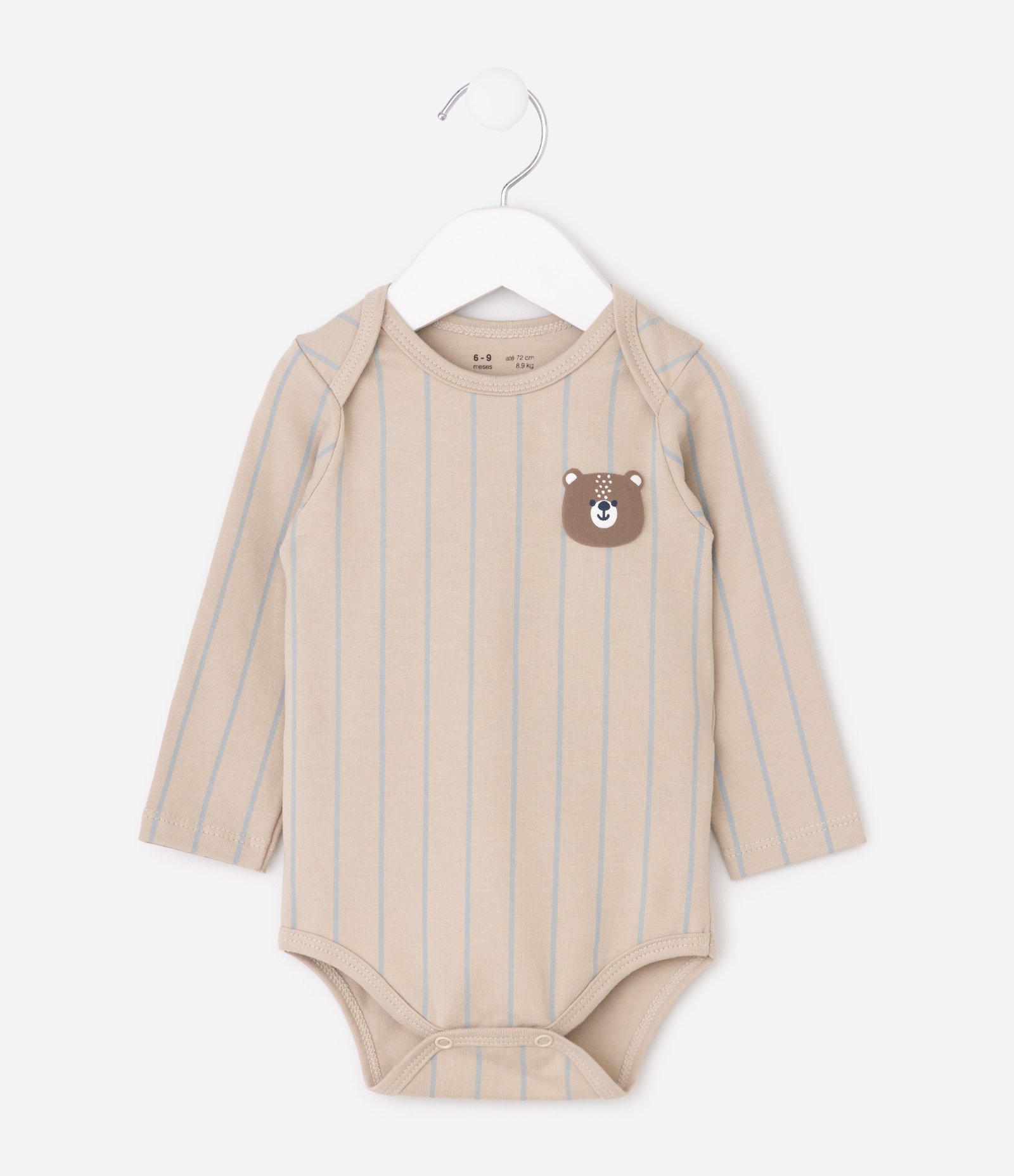Body Bebê Listrado com Carinha de Urso em Relevo – Tam 0 a 18 Meses Bege 2