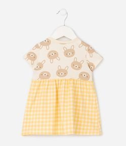 Vestido Infantil em Algodão e Estampa de Bichos com Bolsos - Tam 0 a 18 Meses