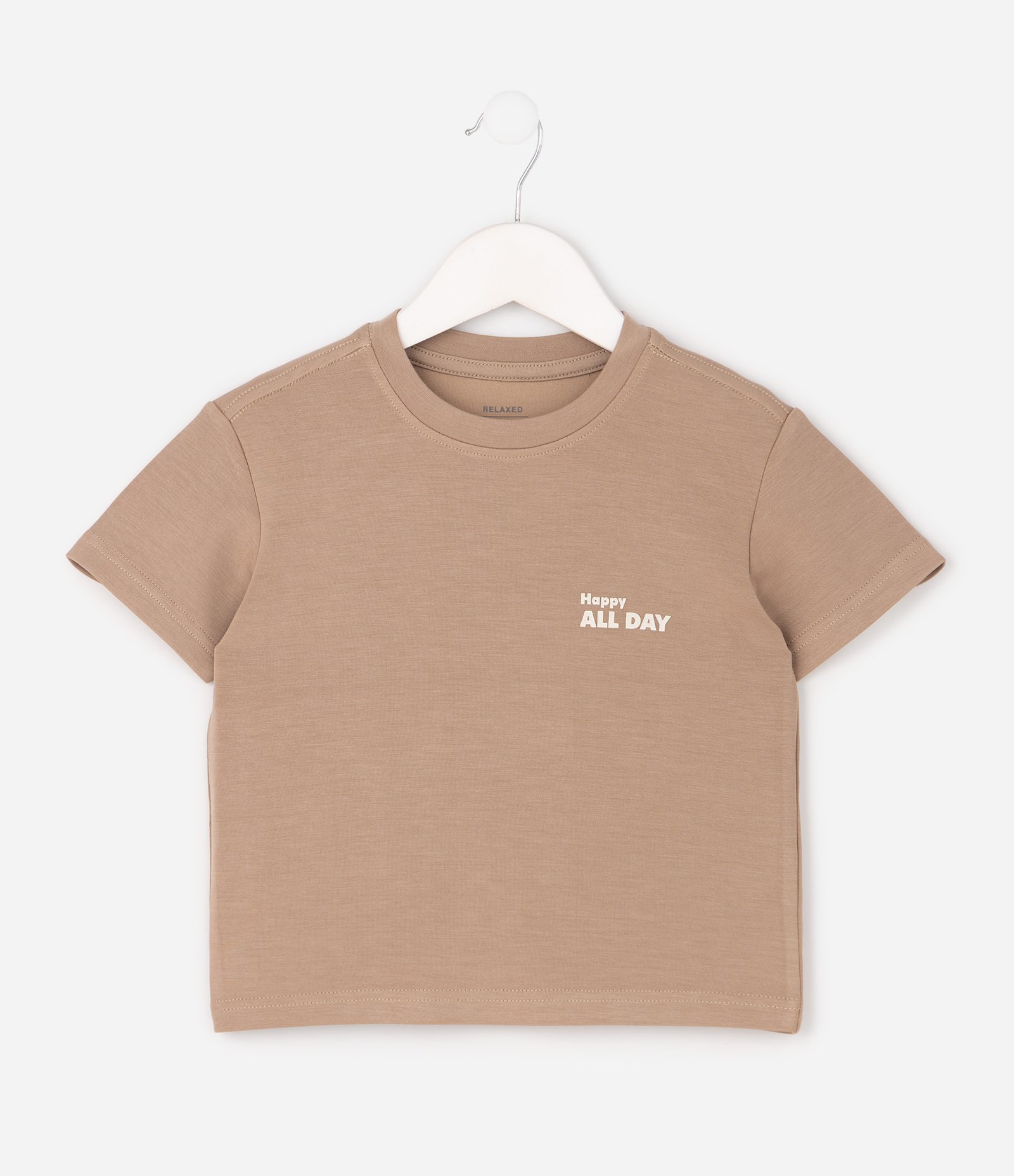 Camiseta Infantil Comfort com Tecnologia Dry e Lettering – Tam 5 a 14 Anos Bege 1