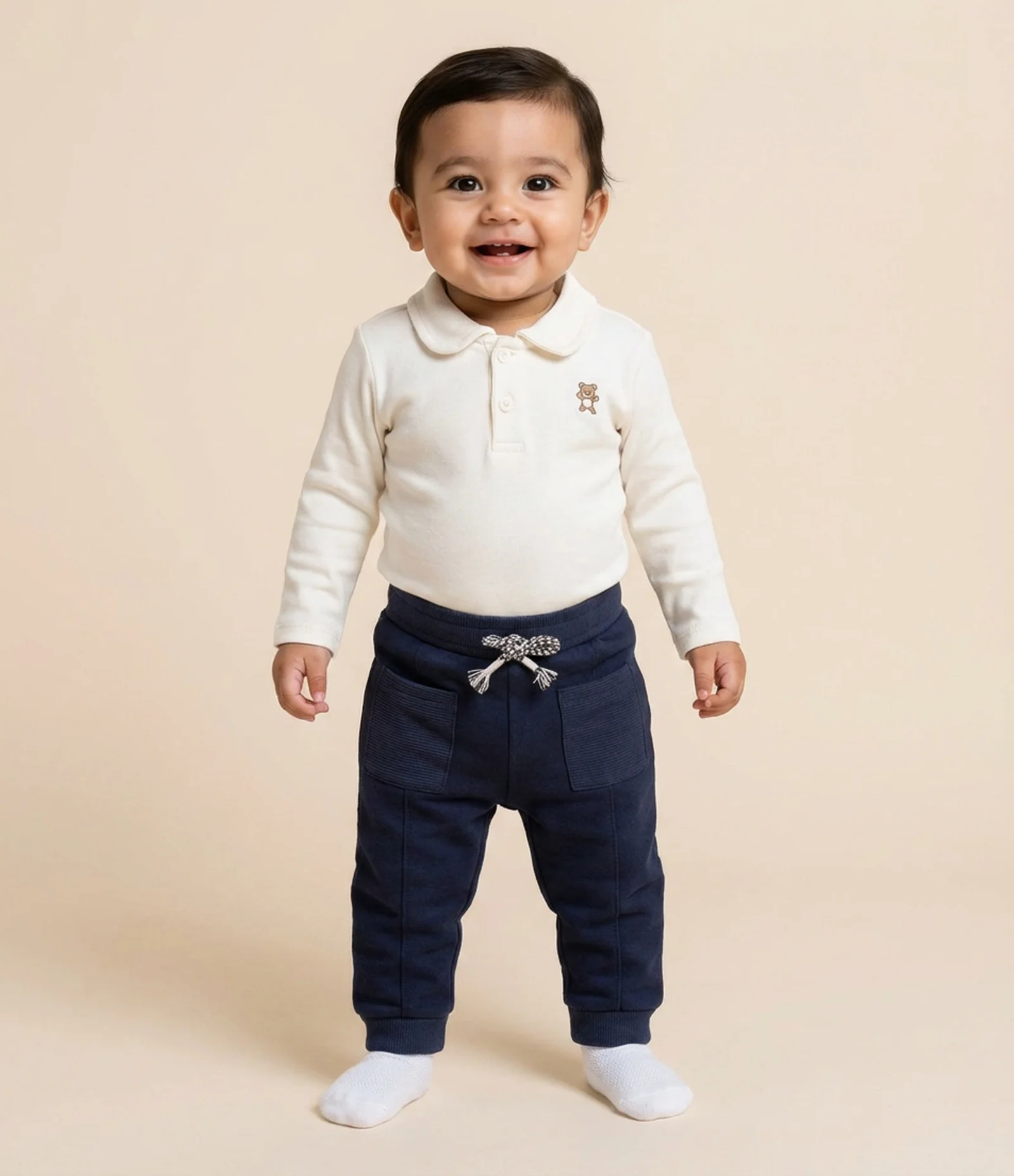 Calça Infantil em Moletom com Felpa e Bolsos Texturizados – Tam 0 a 18 Meses Azul Marinho 1