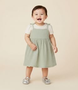 Conjunto Bebê Vestido com Body com Alças de Laço – Tam 0 a 18 Meses