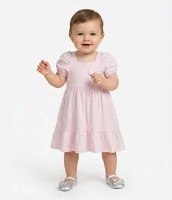 Vestido em Algodão com Laço e Saia em Camadas Bebê - Tam 0 a 18 Meses