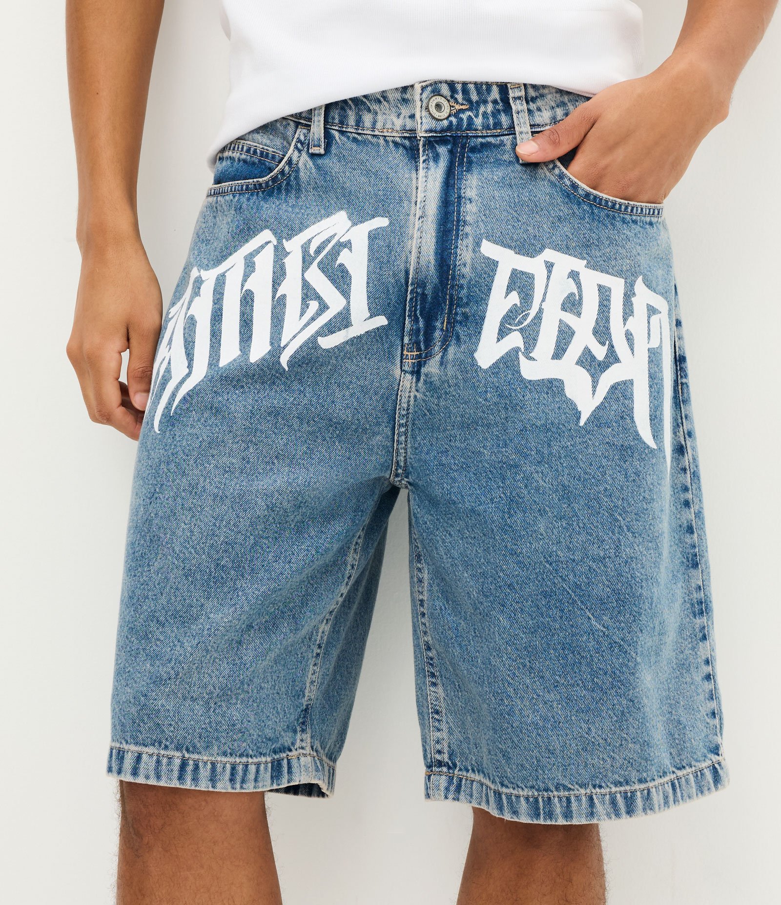 Bermuda Jeans Baggy com Silk Frontal Azul 2