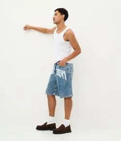 Bermuda Jeans Baggy com Silk Frontal