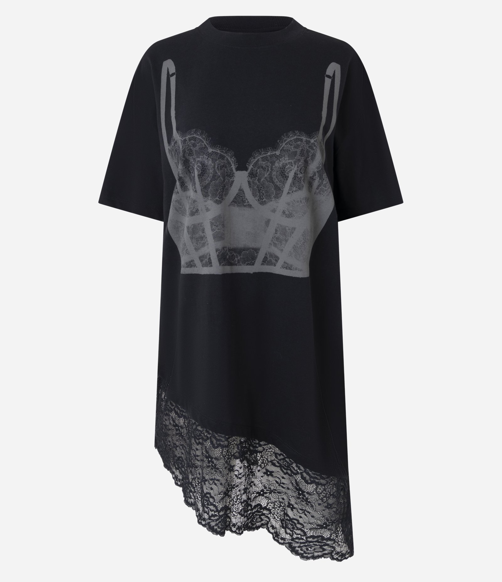 Camiseta em Algodão com Estampa Localizada e Barra Rendada Preto 5