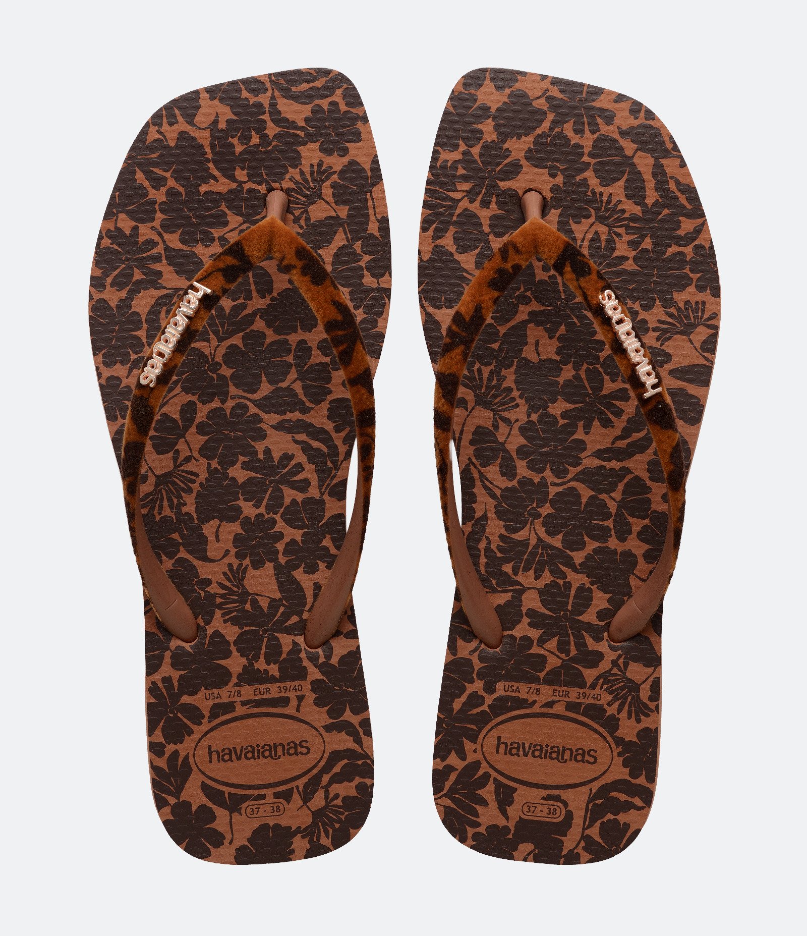 Chinelo Havaianas com Bico Quadrado e Estampa Floral Marrom 1