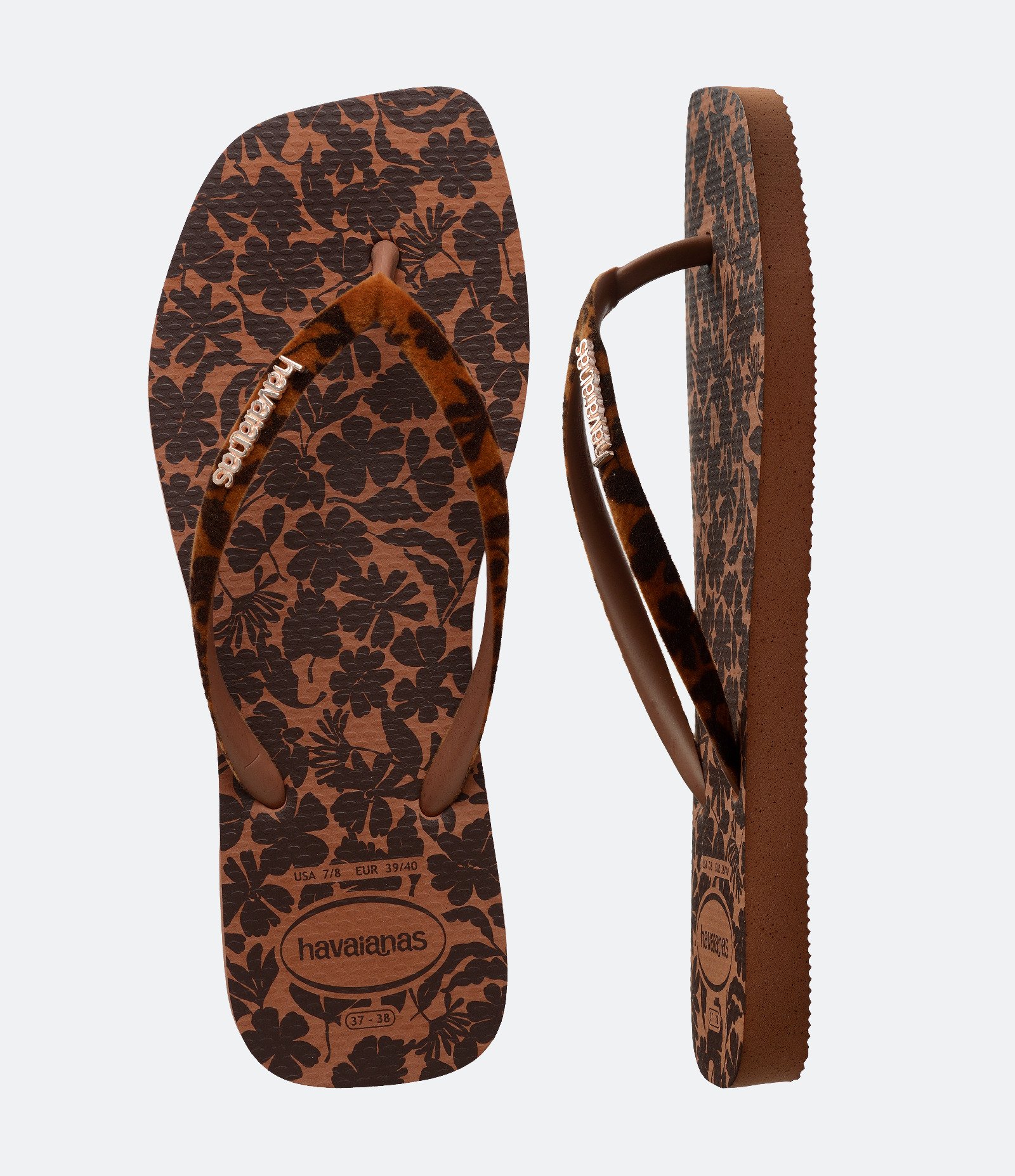 Chinelo Havaianas com Bico Quadrado e Estampa Floral Marrom 2