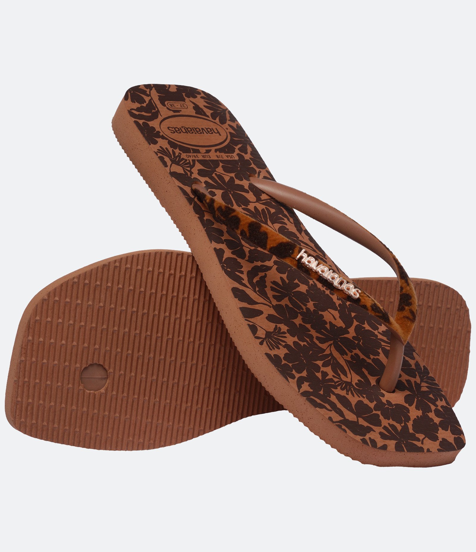 Chinelo Havaianas com Bico Quadrado e Estampa Floral Marrom 3