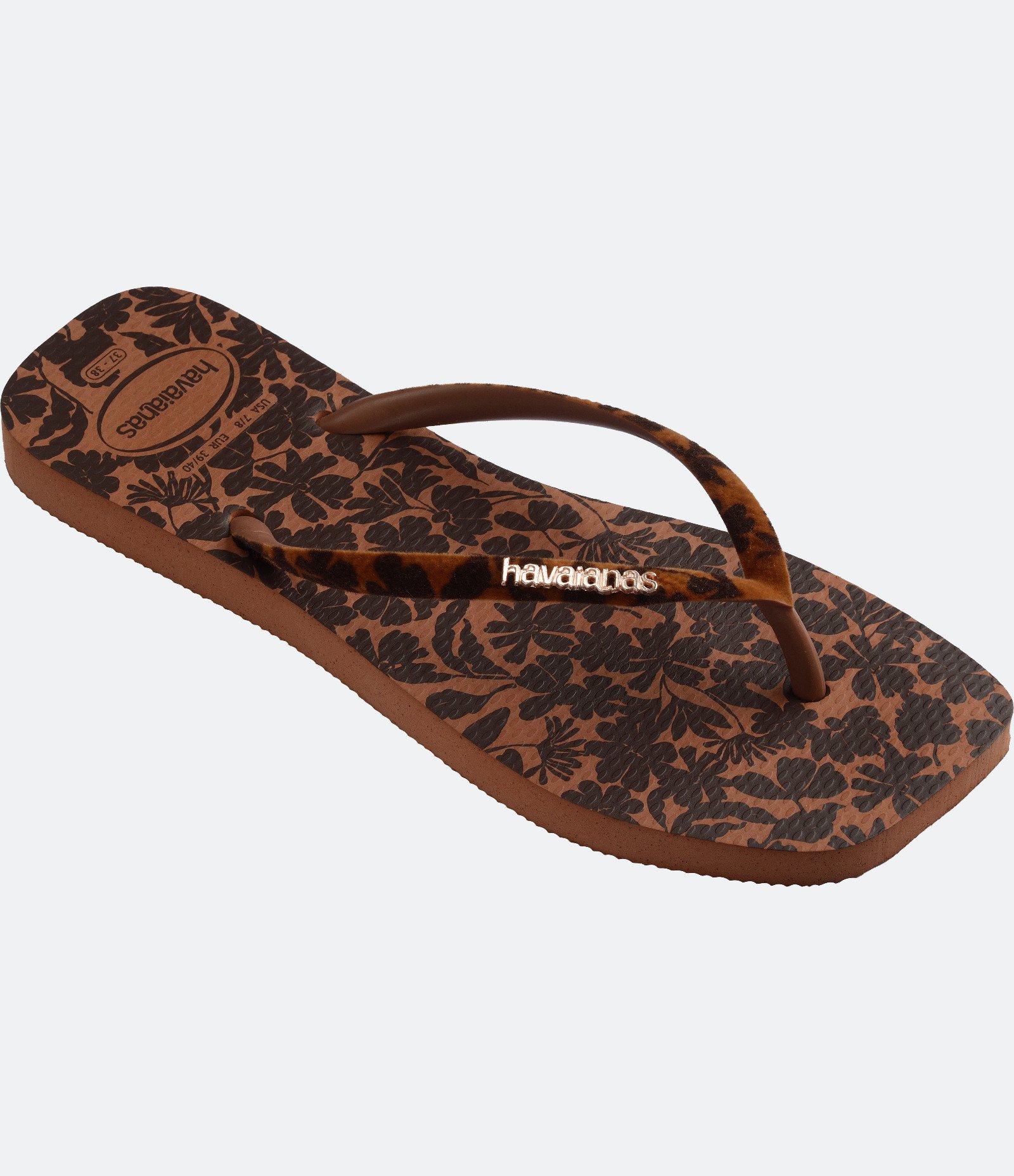 Chinelo Havaianas com Bico Quadrado e Estampa Floral Marrom 5
